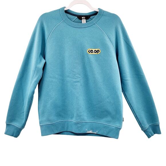 REI Co-Op Blue Embroidered Logo Crewneck Sweater Sweatshirt Men’s Size Small - Picture 1 of 9
